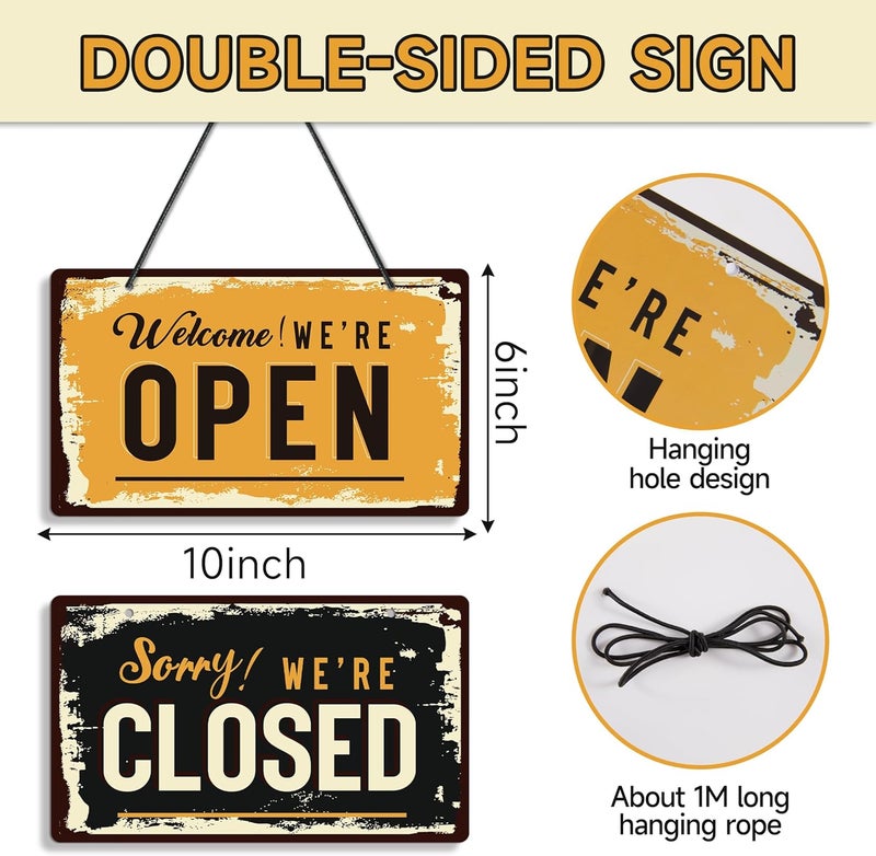 LUHIMO Open Closed Signs for Business, 10x5.9 Waterproof Double Sided PVC Come In or Closed Hanging Sign, Business Open and Closed Hours Flip Sign for Stores Restaurants Bars Shops Door Window - Image 2
